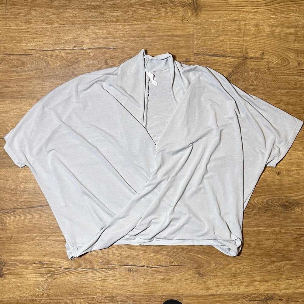 Lucy Light Gray Mesh Draped Wrap-Front Women’s Top Small